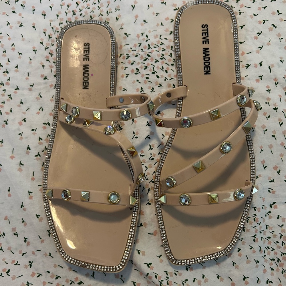Steve Madden Beige Nude Studded Strappy Flat Sandals